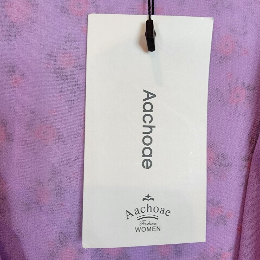Aachoae Women's Large Purple Floral Pattern Ruffle Trim True Wrap D… - Picture 5 of 9